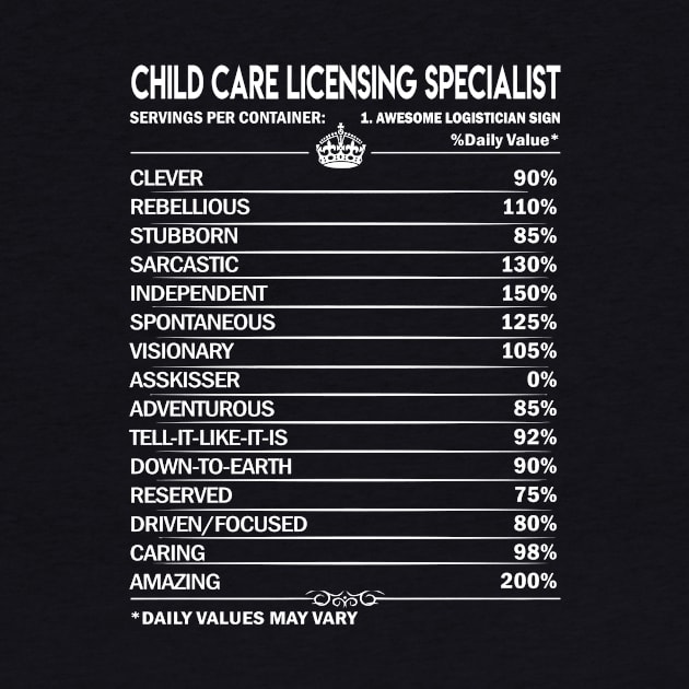 Child Care Licensing Specialist T Shirt - Child Care Licensing Specialist Factors Daily Gift Item Tee by Jolly358